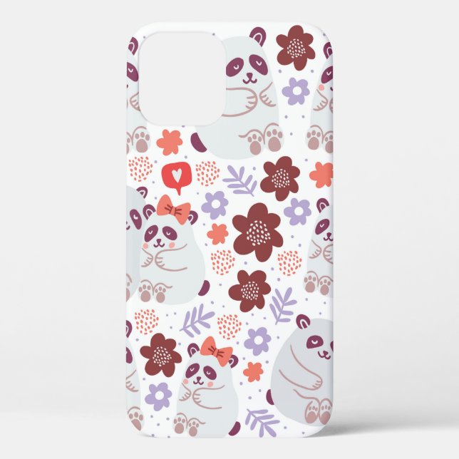 Square poster with cute pandas couples in love wit Case-Mate iPhone case (Back)