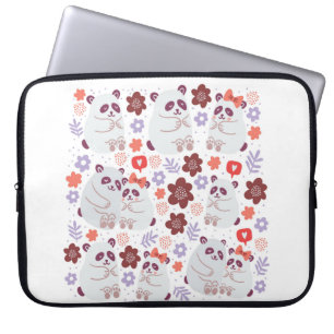 Square poster with cute pandas couples in love wit laptop sleeve