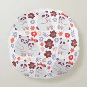 Square poster with cute pandas couples in love wit round cushion
