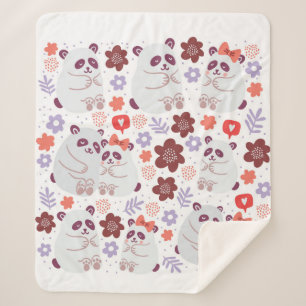 Square poster with cute pandas couples in love wit sherpa blanket