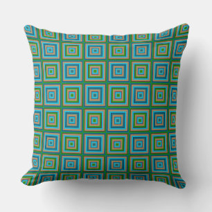 Square Prisms Green Camel Turquoise Aubergine Cushion