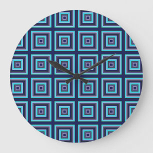 Square Prisms Navy Turquoise Purple Green White Large Clock
