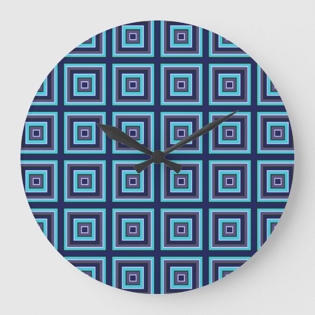 Square Prisms Navy Turquoise Purple Green White Large Clock (Front)
