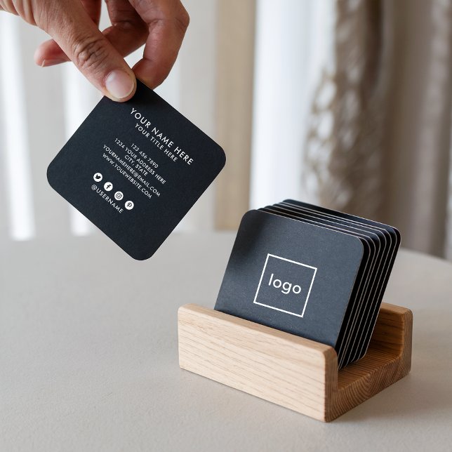 Square professional black add your custom logo square business card (Square professional black add your custom logo)
