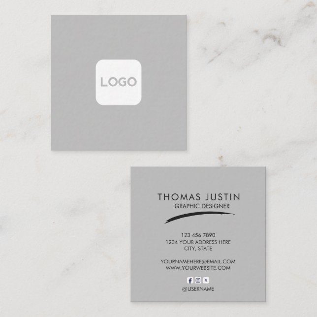 Square professional Silver add your custom logo Business Card (Front/Back)