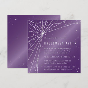 Square Purple Sparkling Spider Web Halloween Party Invitation