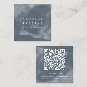 Square QR Code Online Website Blue Boho Watercolor Business Card