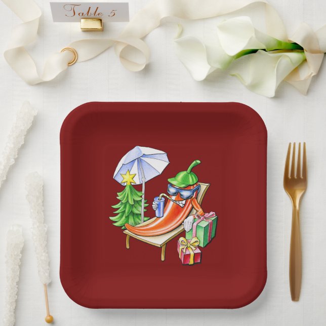 Square Red Christmas Funny Chilli Paper Plate (Wedding)