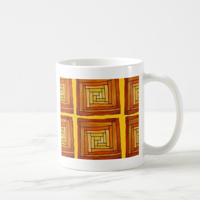 square retro art deco brown pattern coffee mug (Right)