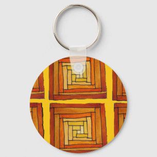 square retro art deco brown pattern key ring