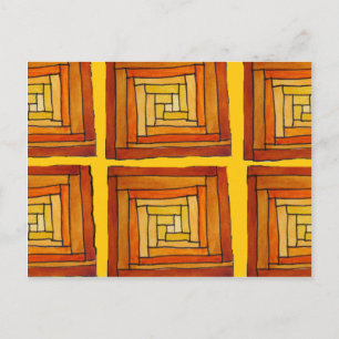 square retro art deco brown pattern postcard