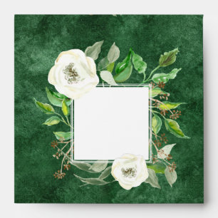 Square Return Address Boho Foliage Leaf Rose Green Envelope