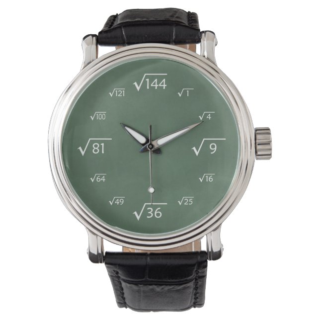Square Root Math (Green Chalkboard) Watch (Front)