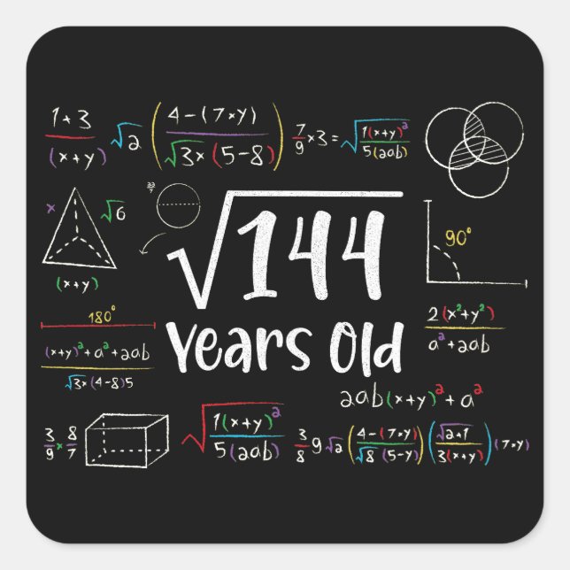 Square Root of 144 12th Birthday 12 Year Old Gifts Sticker (Front)