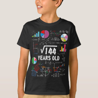 Square Root Of 144 12th Birthday 12 Year Old Math  T-Shirt