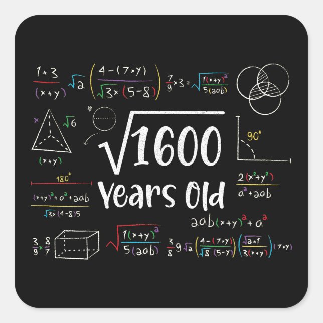 Square Root of 1600 40th Birthday 40 Year Old Gift Sticker (Front)