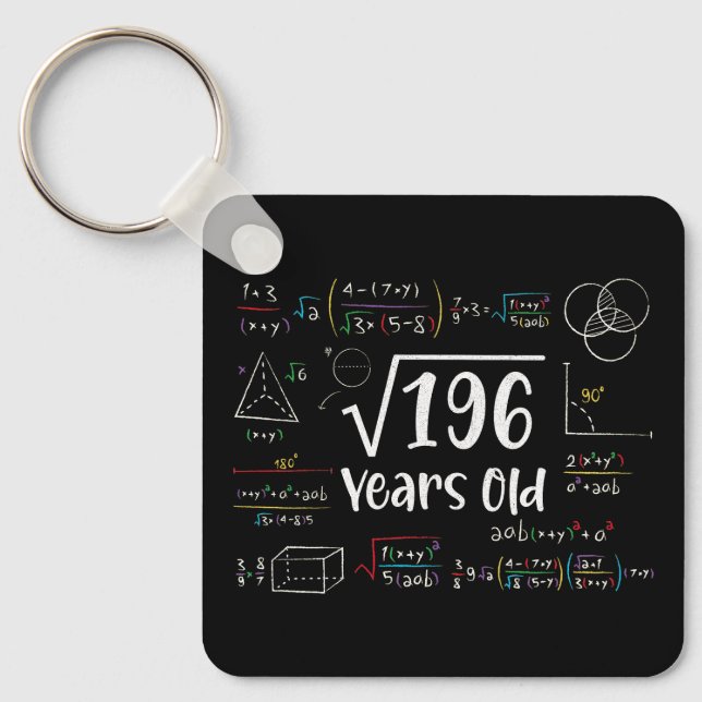 Square Root of 196 14th Birthday 14 Year Old Gifts Key Ring (Front)