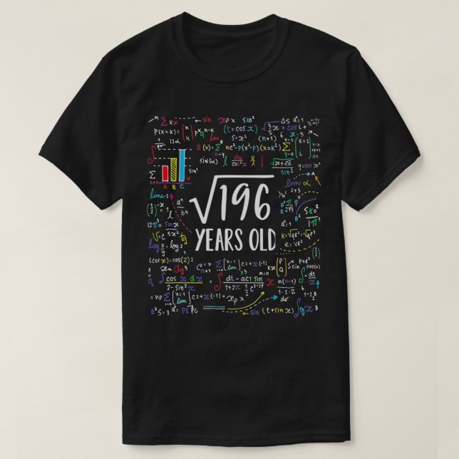 Square Root Of 196 14th Birthday 14 Year Old Gifts T-Shirt (Design Front)