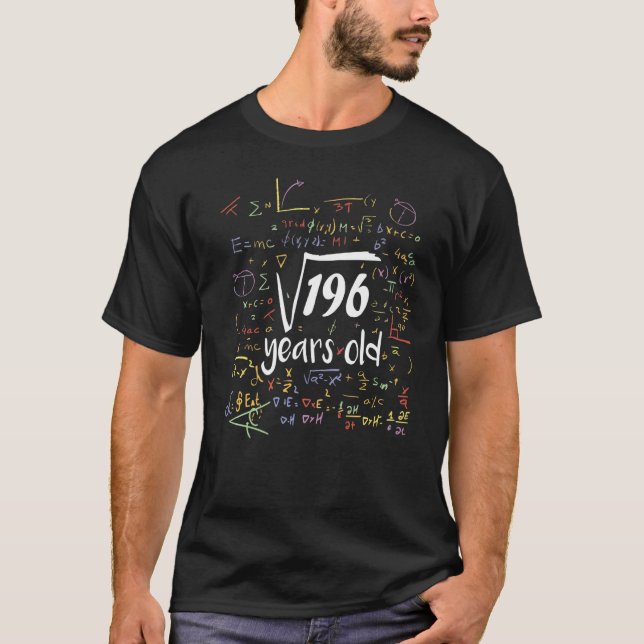 Square Root Of 196  14th Birthday 14 Year Old Math T-Shirt (Front)