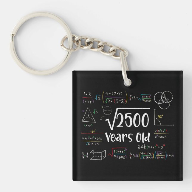 Square Root of 2500 50th Birthday 50 Year Old Gift Key Ring (Front)