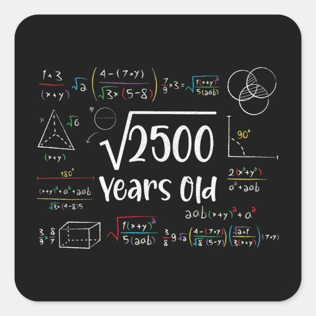 Square Root of 2500 50th Birthday 50 Year Old Gift Sticker (Front)