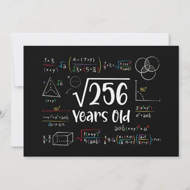 Square Root of 256 16th Birthday 16 Year Old Gifts Invitation (Front)