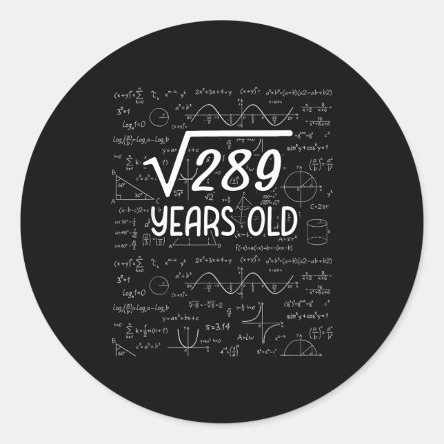 Square Root Of 289 17th Birthday 17 Year Old Gifts Classic Round Sticker (Front)