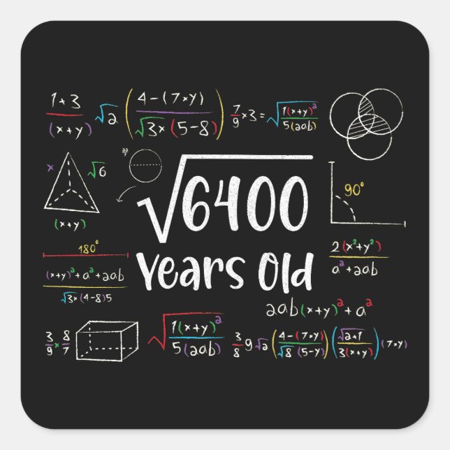 Square Root of 6400 80th Birthday 80 Year Old Gift Sticker (Front)