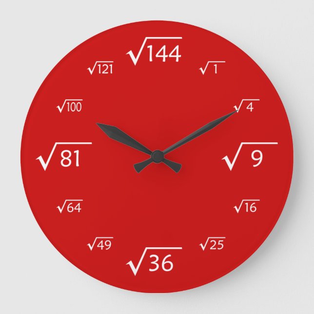 Square Root Wall Clock (Red/White) (Front)