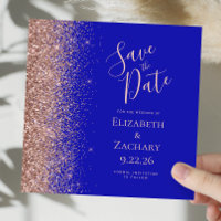 Square Royal Blue Rose Gold Save the Date
