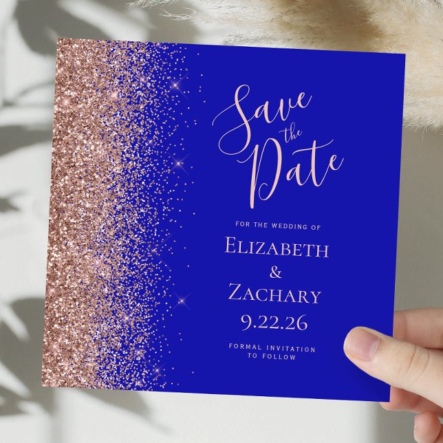 Square Royal Blue Rose Gold Save the Date Announcement (Creator Uploaded)