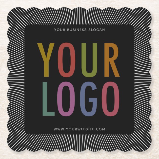 Square Scalloped Edge Paper Coasters Company Logo (Front)