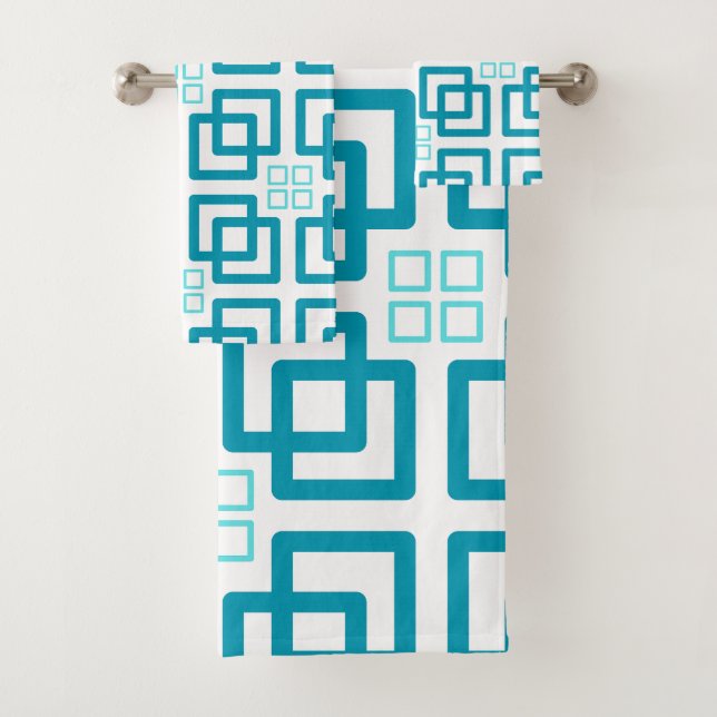 Square Shades of Teal Colour Bath Towel Set (Insitu)