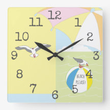 Square Shaped Clock "Beach Please"