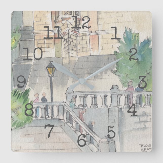 Square Shaped Clock "Watercolor Museum" (Front)