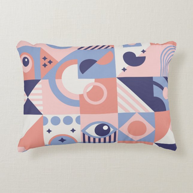 Square Shapes: Geometric Abstract Mosaic Decorative Cushion (Front)