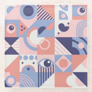 Square Shapes: Geometric Abstract Mosaic Glass Coaster