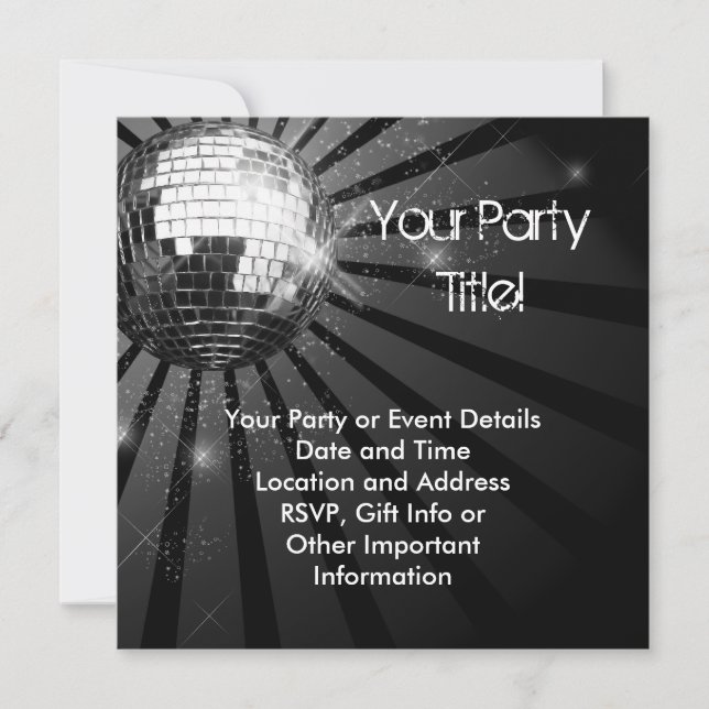 Square Silver Sparkle Disco Ball Party Invitation (Front)