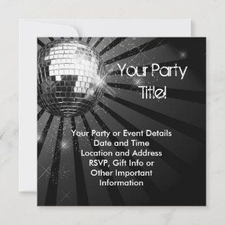 Square Silver Sparkle Disco Ball Party Invitation