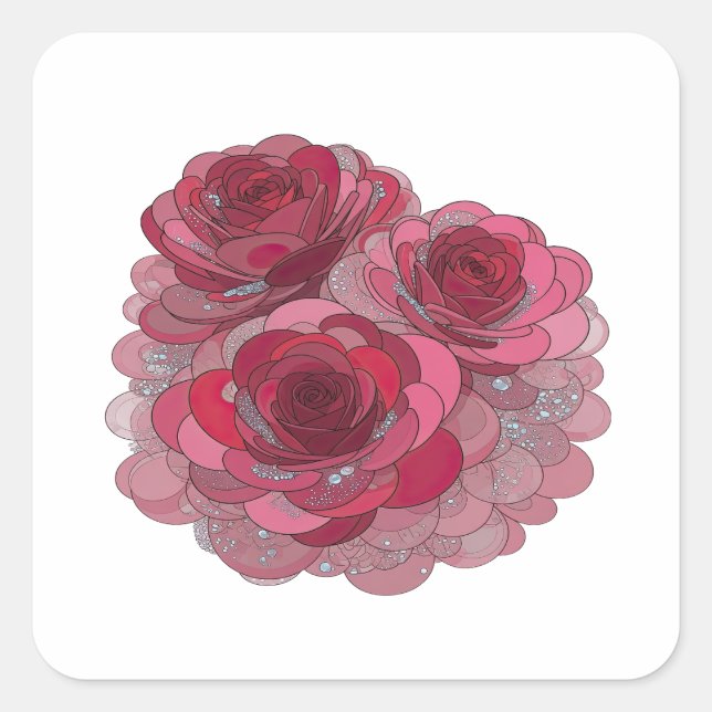Square Silver THREE ROSES GROW FROM THE HEART Sticker (Front)