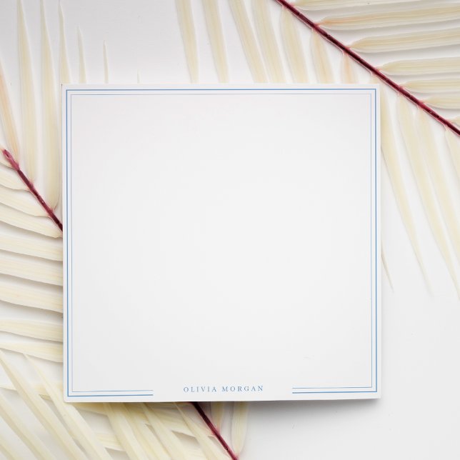 Square Simple Dusty Blue Border Name Stationery Card (Creator Uploaded)