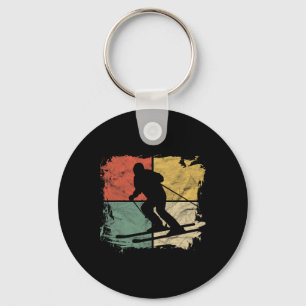 Square Skier Silhouette Gift Retro Skiing Winter S Key Ring