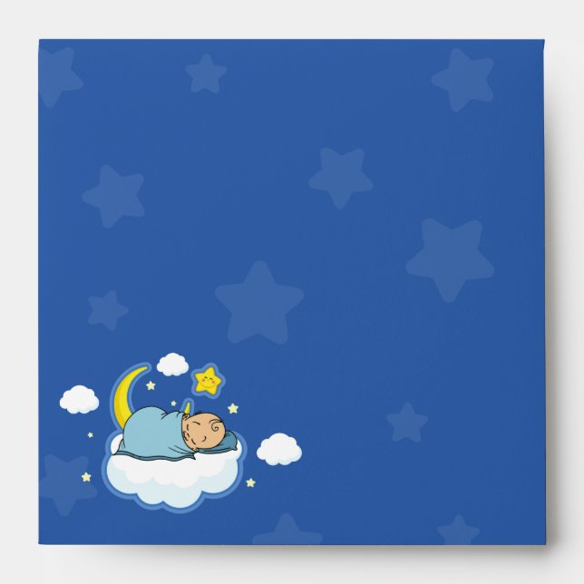 Square Sleeping Baby Boy Blue Baby Shower Envelope (Front)