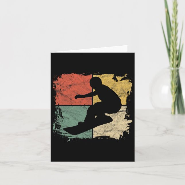 Square Snowboarder Silhouette Gift Retro Snowboard Card (Front)
