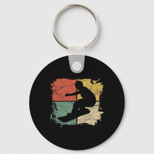 Square Snowboarder Silhouette Gift Retro Snowboard Key Ring