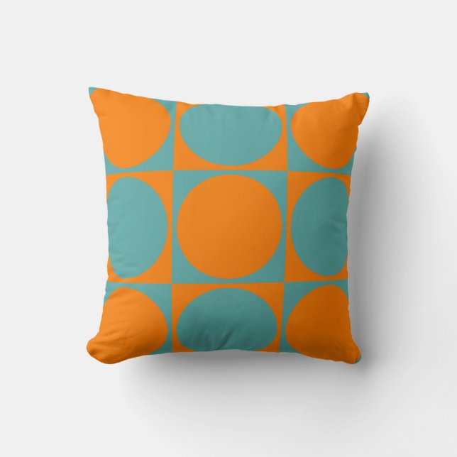 Square Sofa Cushion, Orange&Blue Squares&Circles Cushion (Front)