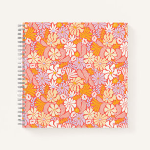 Square Spiral Notebook with Retro Floral Cover