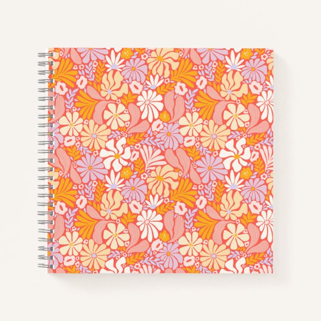 Square Spiral Notebook with Retro Floral Cover (Front)