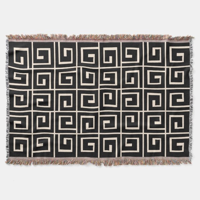 Square Spirals - Black on Cream Throw Blanket (Front)
