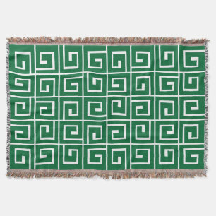 Square Spirals - Forest Green on White Throw Blanket